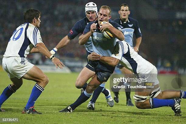 PRETORIA, SOUTH AFRICA - APRIL 29:  (TOUCHLINE IMAGES ARE AVAILABLE TO CLIENTS IN THE UK, USA AND AUSTRALIA ONLY) Ettienne Botha of the Bulls in action during the Super 12's match between the Bulls and the Blues played at the Securicor Loftus Stadium April 29, 2005 in Pretoria, South Africa. (Photo by Touchline Photo/Getty Images)