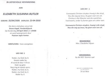 BUTLER-Elizabeth-Susanna-Nn-Liel-néé-Botha-1926-2010-F