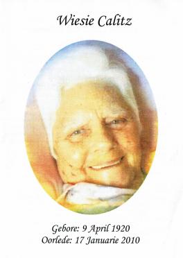 CALITZ-Louisa-Catharina-Johanna-Nn-Wiesie-1920-2010-F