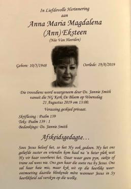 EKSTEEN-Anna-Maria-Magdalena-Nn-Ann-nee-VanHeerden-1948-2019-F