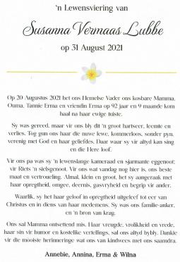 LUBBE-Susanna-Vermaas-Nn-Erma-nee-Hamman-1928-2021-F-96