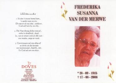 MERWE-VAN-DER-Frederika-Susanna-1915-2006-F