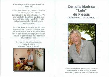 PLESSIS-DU-Cornelia-Marinda-Nn-Lucy.MoederTheresa-1919-2006-F