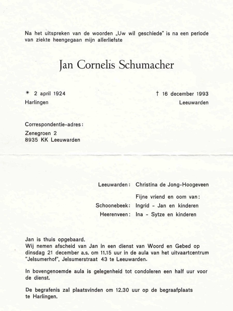 SCHUMACHER-Jan-Cornelis-Nn-Jan-1924-1993-M