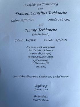 TERBLANCHE-Francois-Cornelius-Nn-Frans-1940-2021-M---TERBLANCHE-Jeanne-nee-DuPlessis-1942-2021-F_2