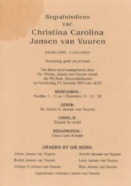 VUUREN-JANSEN-VAN-Christina-Carolina-Nn-Chrissie-1950-2003-GGSA.NoordWesVersameling-F